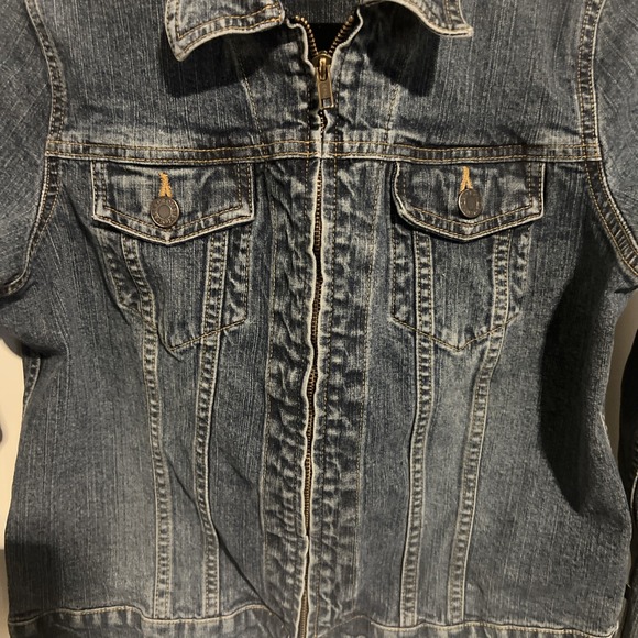 ABERCROMBIE & FITCH Women Medium Blue Stretch Denim Full-Zip Cropped Jean Jacket - Picture 4 of 5